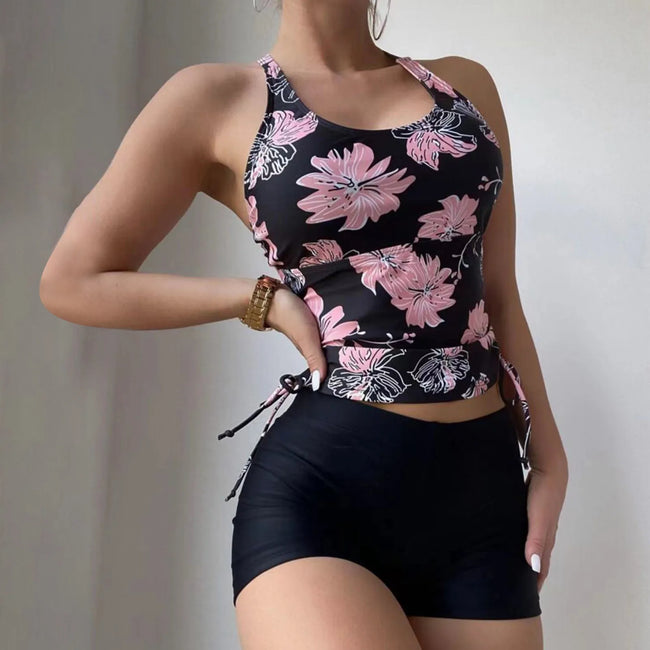 Drawstring Strap Crew Neck Two Piece Set Pink / S Main image