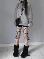 Dark Off Shoulder Pullover Hoodie black / M