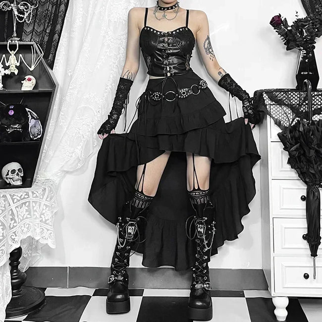 Steampunk Ruffle High Low Skirt black / XS Main image