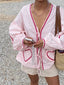 V-Neck Pleated Twist-Detail Blouse
