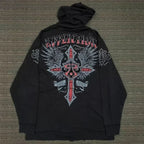 Distress Y2K Gothic Skull Hoodie black5 / S