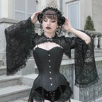 Dark Flared Sleeve Silk Blouse