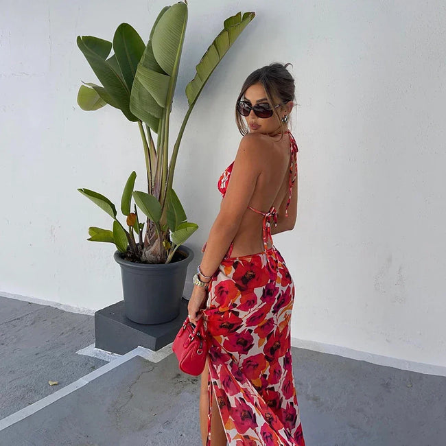 Folwer Print Skirt Three Piece Swimsuit Red / S Main image