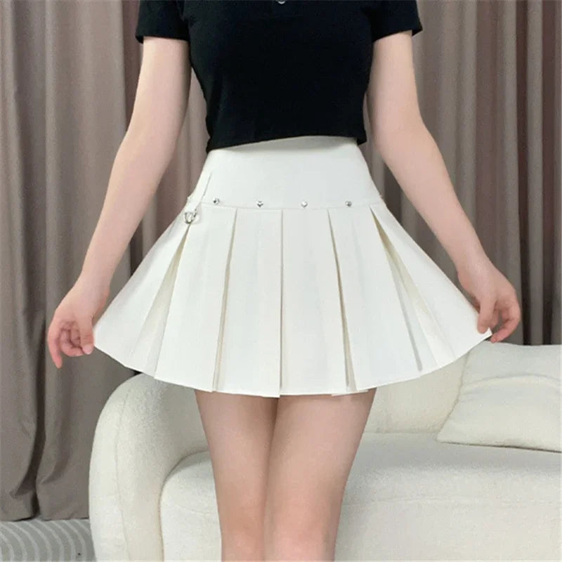 Rivet Pleated A-line Street Skirt white / XS
