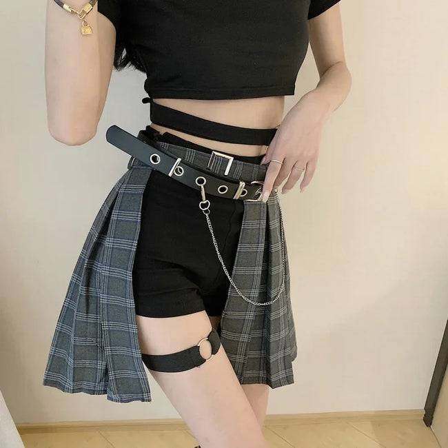 Plaid Irregular High Waist Skirt black2 / S Main image