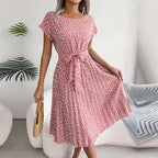 Floral High-Rise Dress with Pleat Details
