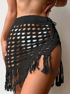 Hollow Out Mesh Beach Wrap Skirt Cover Up Black / S