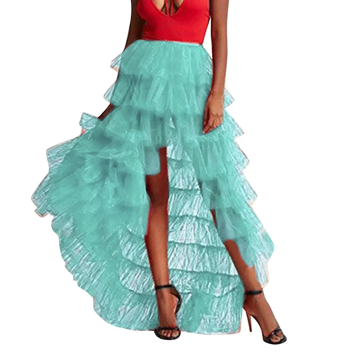 Ruffles Tulle Floor-Length Skirt Blue / One Size