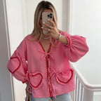 V-Neck Pleated Twist-Detail Blouse