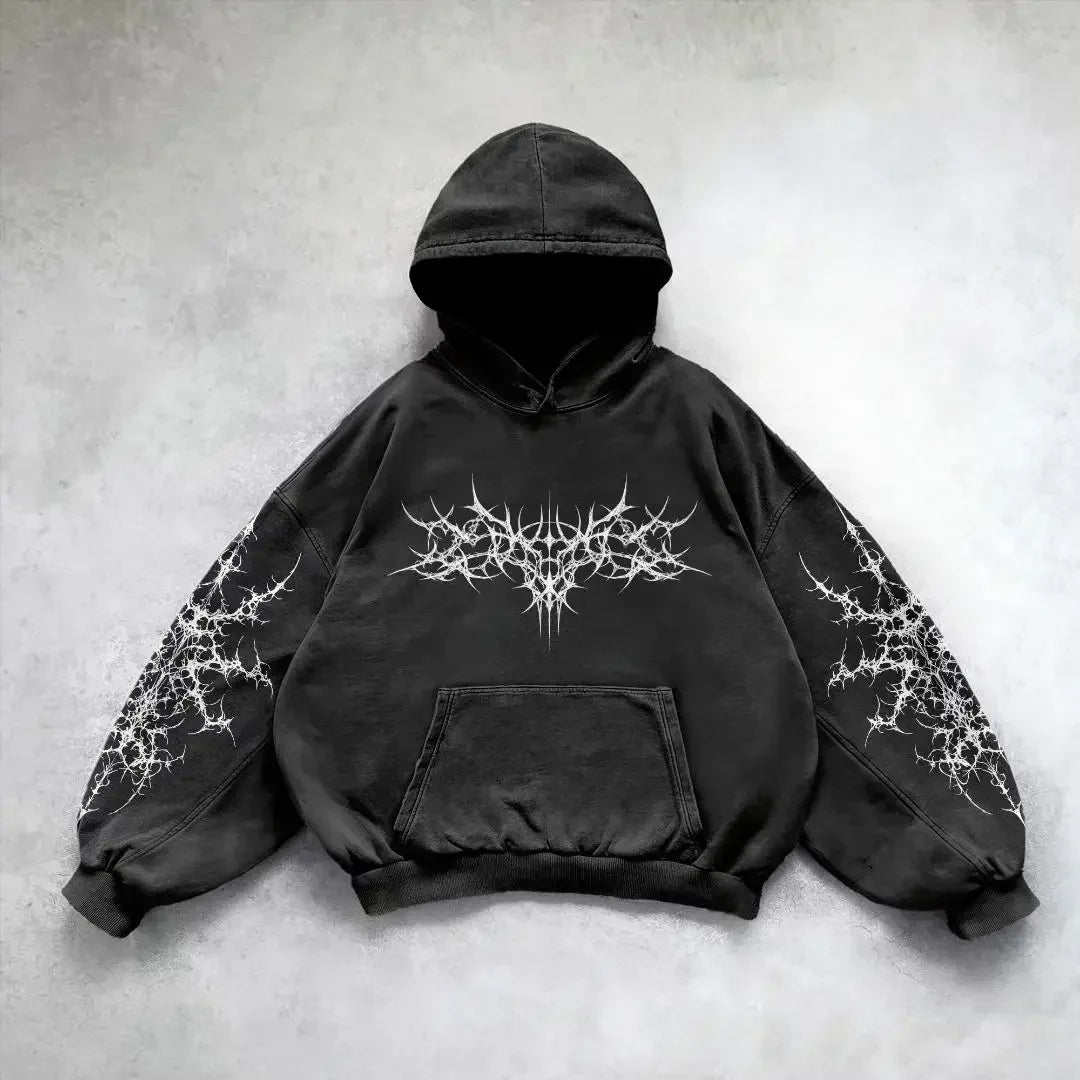 Distress Y2K Gothic Skull Hoodie black7 / S
