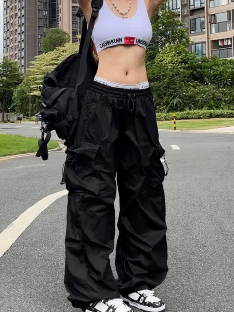 Y2K Gothic Parachute Dark Pant Black / S