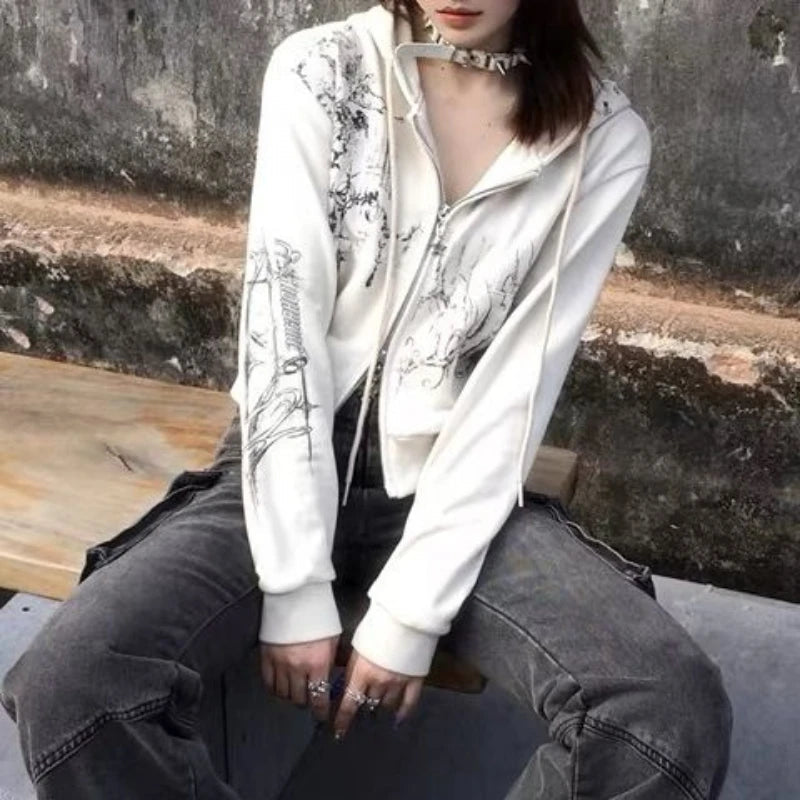 Dark Cropped Twin Zip Hoodie Light Apricot / S