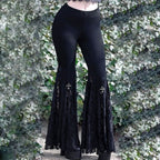 Black High-Rise Lace Paneled Pants