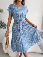 Floral High-Rise Dress with Pleat Details