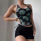 Drawstring Strap Crew Neck Two Piece Set Green / S