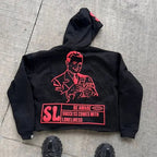 Dark Alphabet Graphic Pullover Hoodie black3 / S
