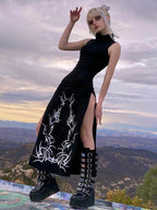 Sleeveless Mysterious Full-Length Dress Black / S