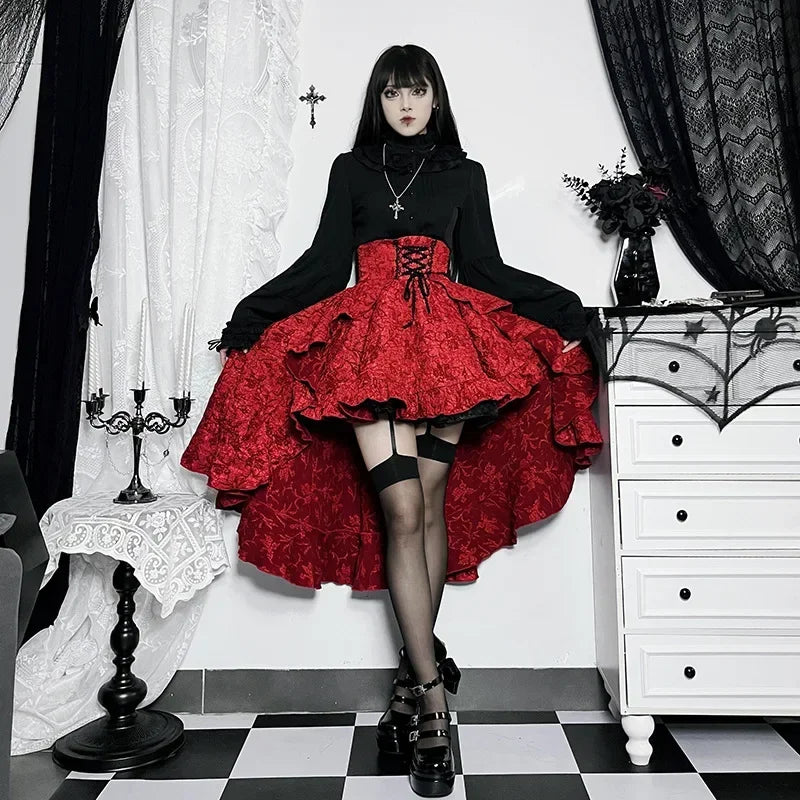 Shirring Pleated Corset Vintage Skirt