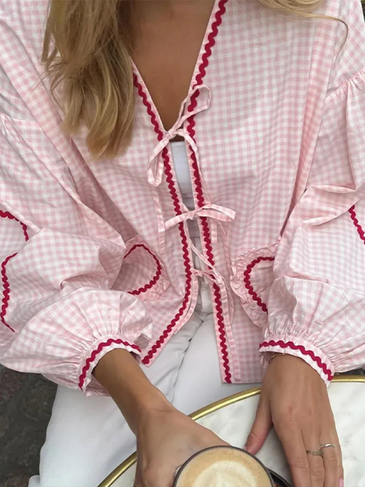 V-Neck Pleated Twist-Detail Blouse