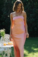 Satin Strapless Midi Dress