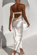 Satin Strapless Midi Dress