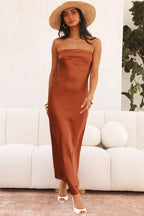 Satin Strapless Midi Dress