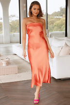 Satin Strapless Midi Dress