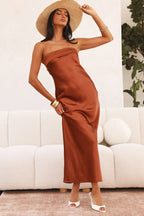 Satin Strapless Midi Dress