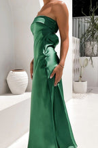 Satin Strapless Midi Dress