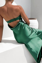 Satin Strapless Midi Dress