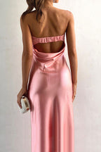 Satin Strapless Midi Dress