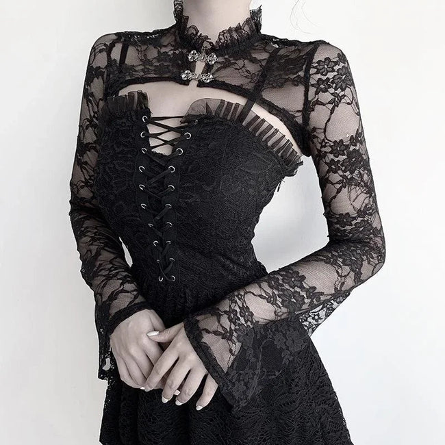 Obscure Gothic Lace Mesh Blouse Black / S Main image