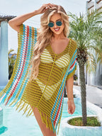 Contrast Color Tassel Hollow Beach Cover Up