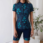 Short Sleeve Rash Guard Bikini Two Piece Set ROYAL BLUE / S