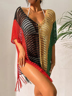 Contrast Color Tassel Hollow Beach Cover Up