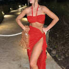 Strapless Pleated Bikini Set 02 Red / XS