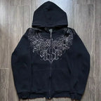 Distress Y2K Gothic Skull Hoodie black2 / S