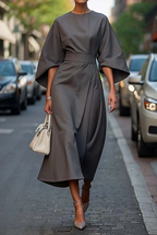 Balloon-Sleeve Dress with a Round Neck