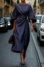 Balloon-Sleeve Dress with a Round Neck