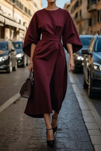 Balloon-Sleeve Dress with a Round Neck