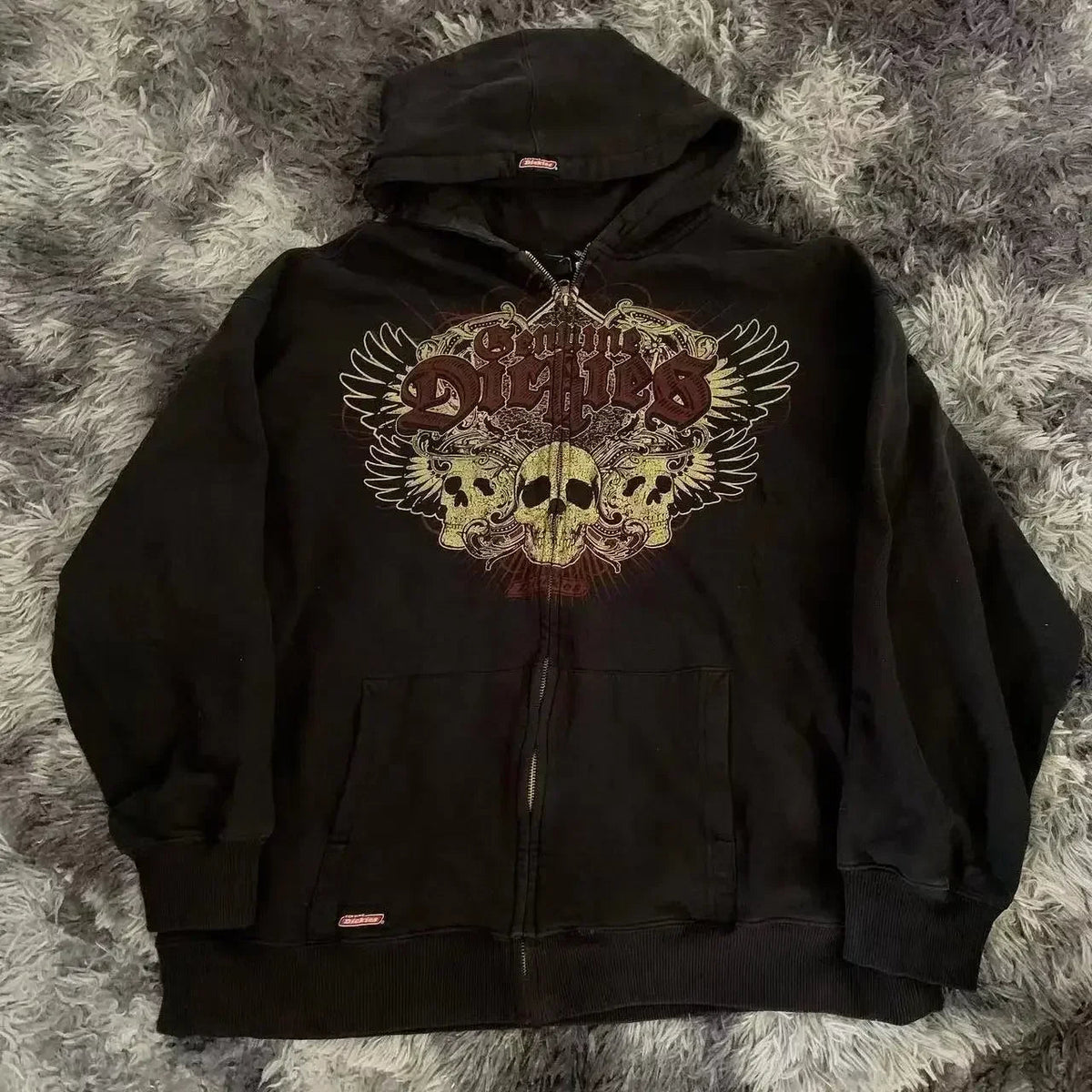 Distress Y2K Gothic Skull Hoodie black1 / S