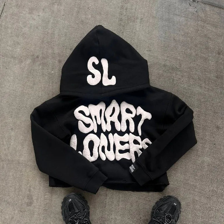 Dark Alphabet Graphic Pullover Hoodie