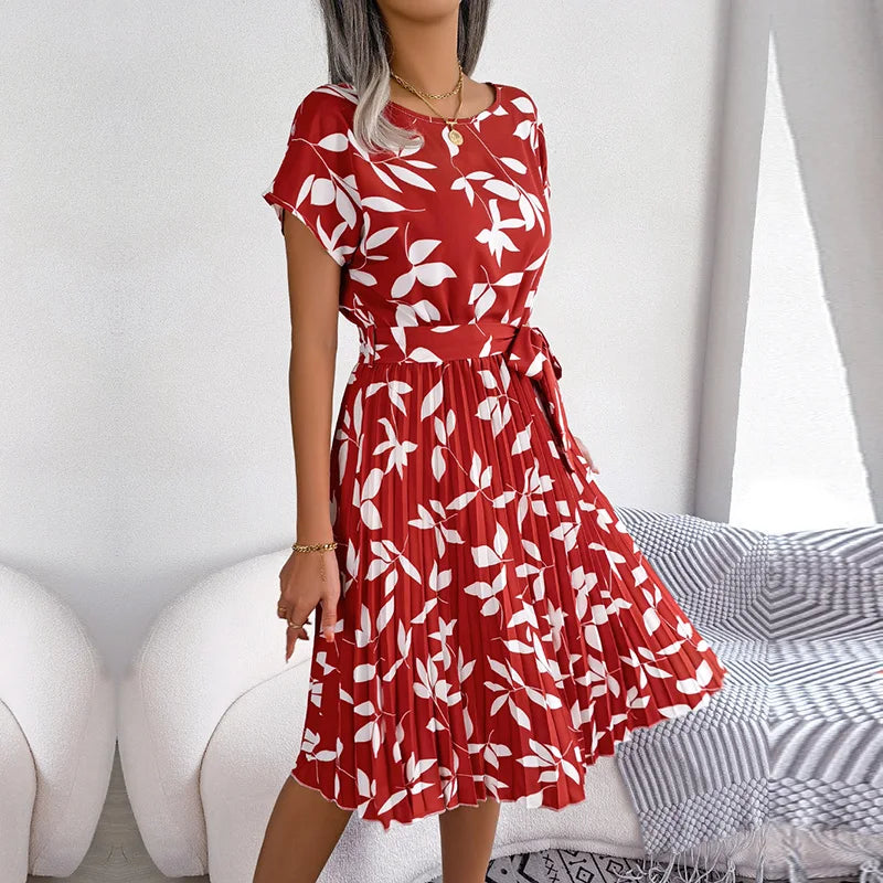 Floral High-Rise Dress with Pleat Details