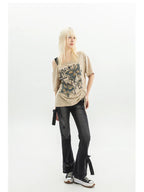 Dark Medieval Ribbon Flare Denim Trouser