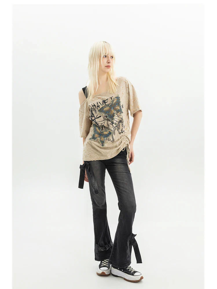 Dark Medieval Ribbon Flare Denim Trouser