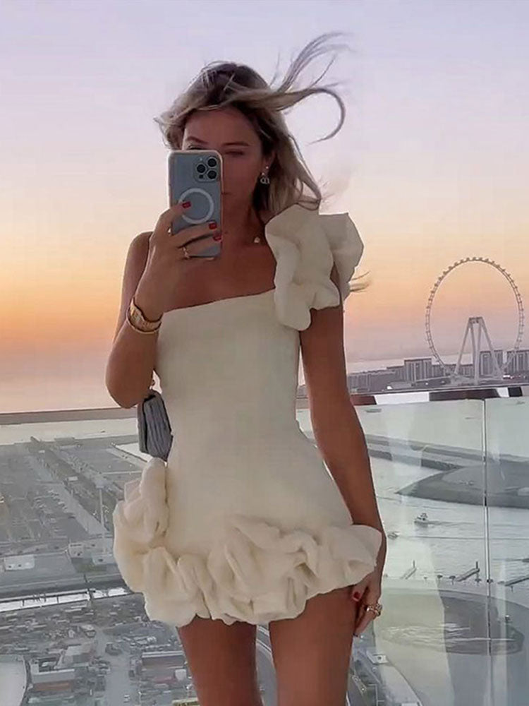 Off-Shoulder Bodycon Mini Dress with Ruffle Details