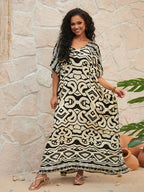 Plus Size Boho Floral Beach Cover Up color3 / One Size