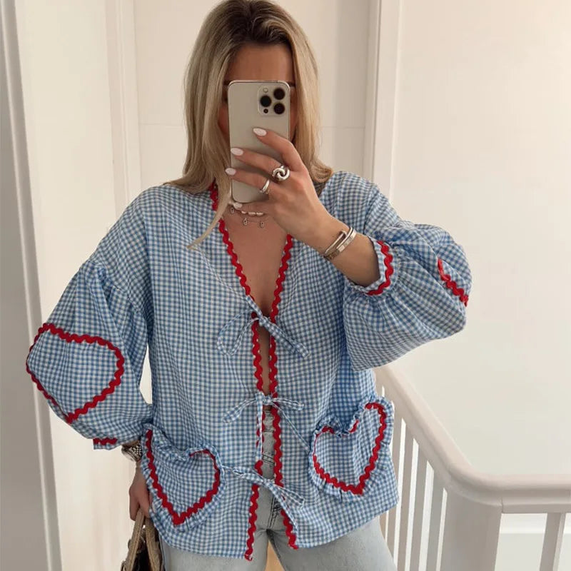 V-Neck Pleated Twist-Detail Blouse