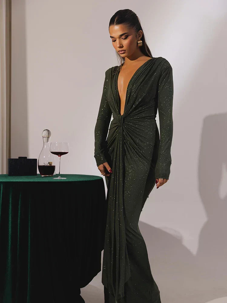 Glitter Dress with a V-Neck