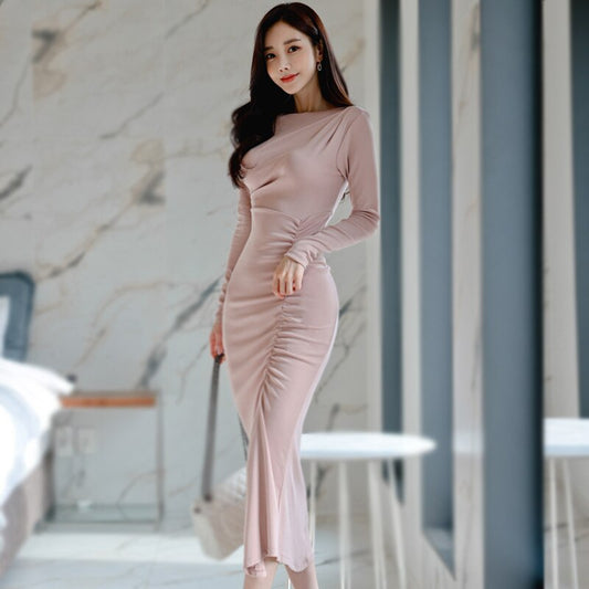 New Elegant Long Sleeve Slim Office Bodycon Midi Dress